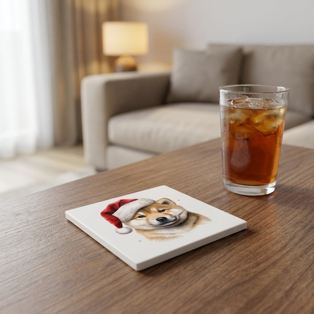 Shiba Inu Puppy Drawing ceramic coasters set of 4, lifestyle