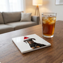 Doberman Pinscher ceramic coasters set of 4, lifestyle