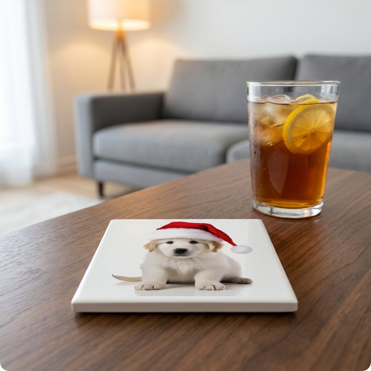 Kuvaszok Puppy ceramic coasters set of 4, lifestyle