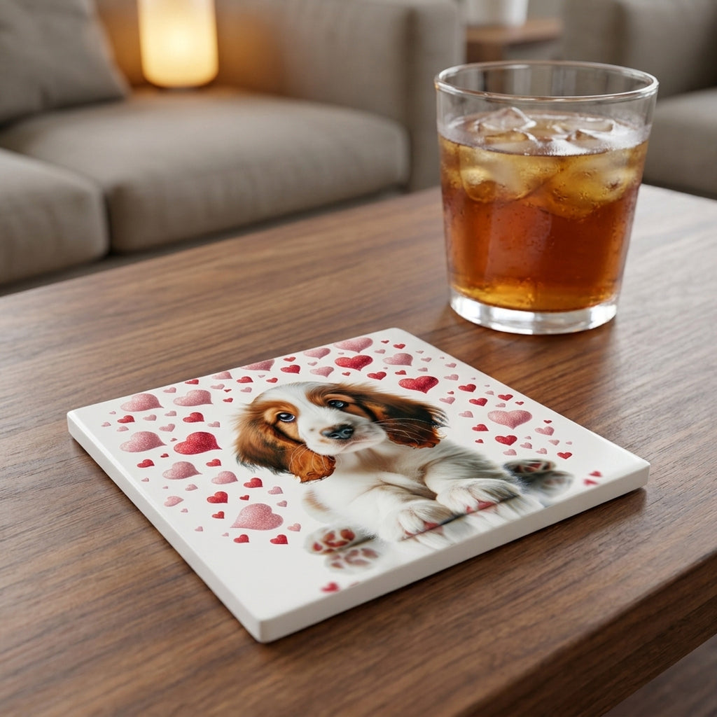 Cocker Spaniel ceramic coasters set of 4, lifestyle