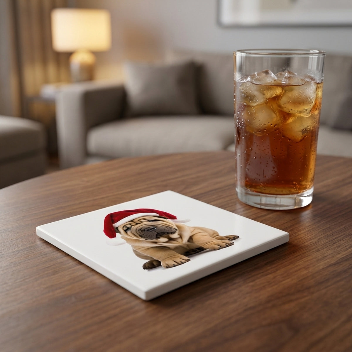 Chinese Shar-Pei Puppy ceramic coasters set of 4, lifestyle