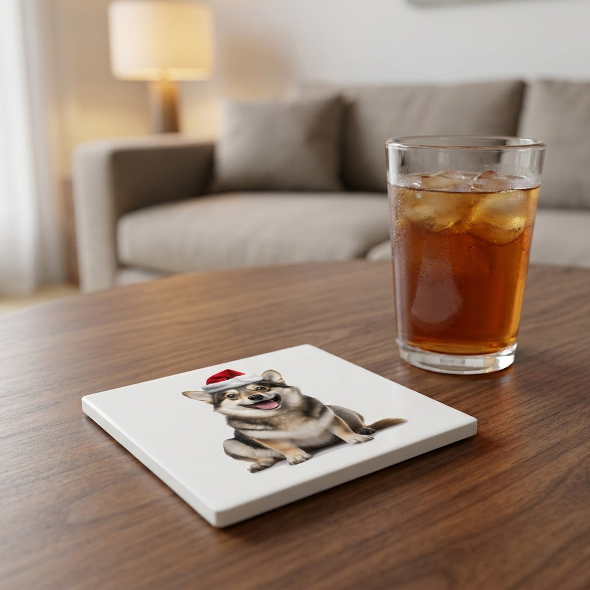 Swedish Vallhund ceramic coasters set of 4, lifestyle