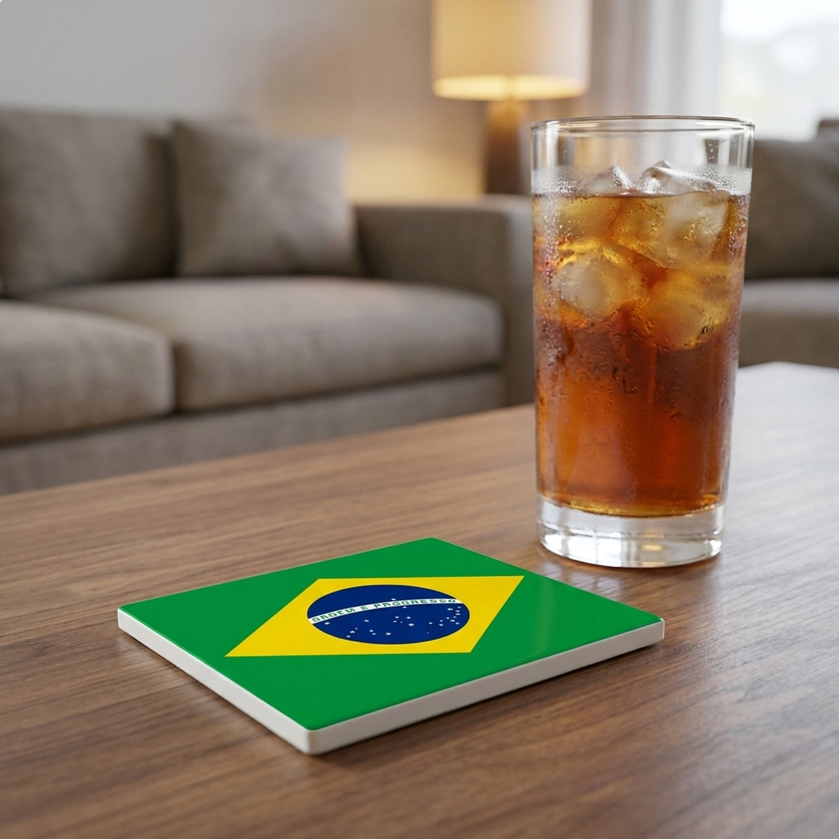 Brazil Flag Pride ceramic coasters set of 4, lifestyle