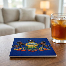 Pennsylvania State Flag ceramic coasters set of 4, lifestyle