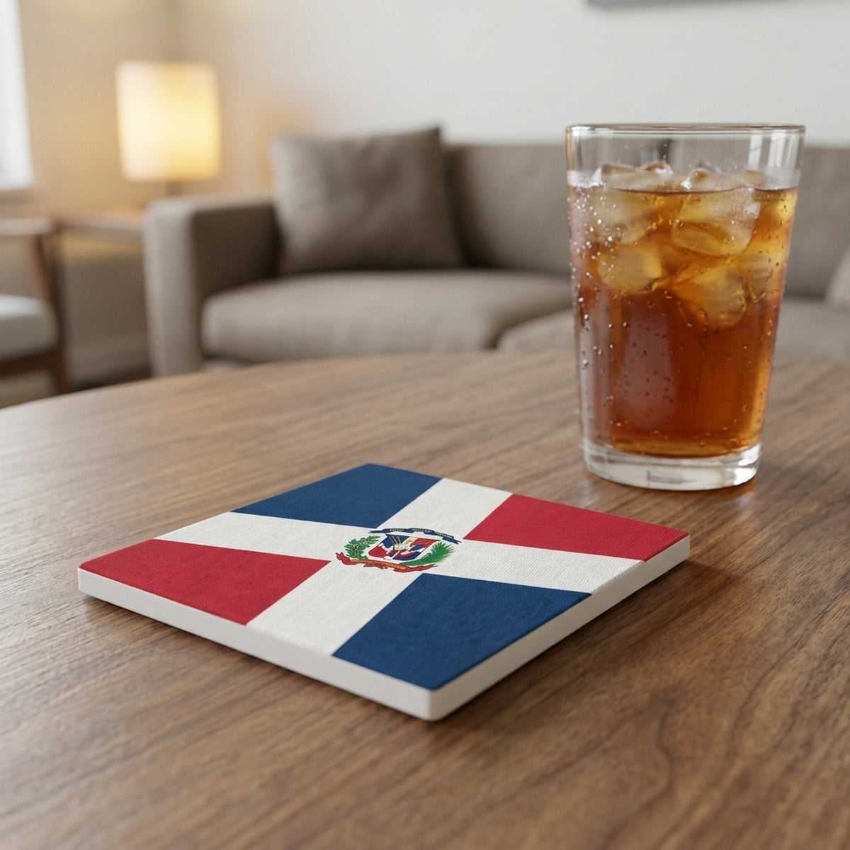 Dominican Republic Flag Pride ceramic coasters set of 4, lifestyle