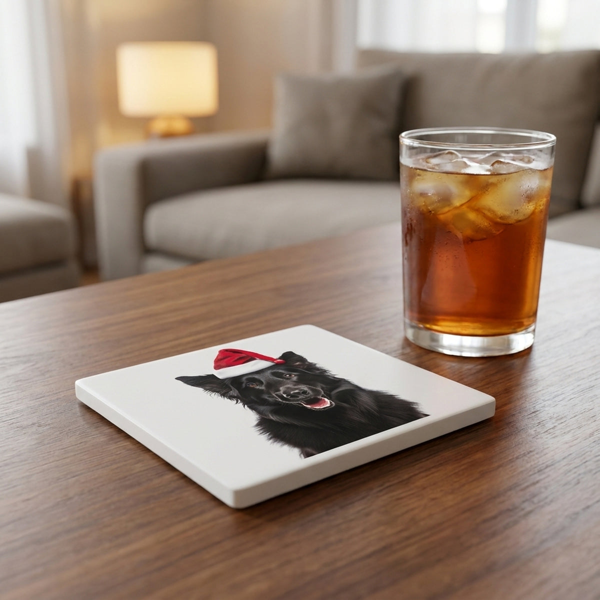 Belgian Sheepdog ceramic coasters set of 4, lifestyle