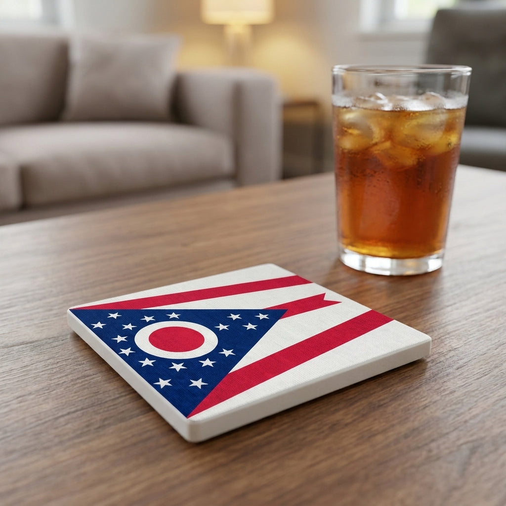 Ohio State Flag ceramic coasters set of 4, lifestyle