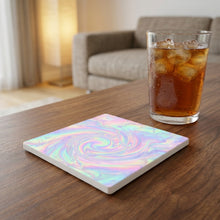 Holographic Iridescent ceramic coasters set of 4, lifestyle