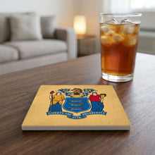 New Jersey State Flag ceramic coasters set of 4, lifestyle