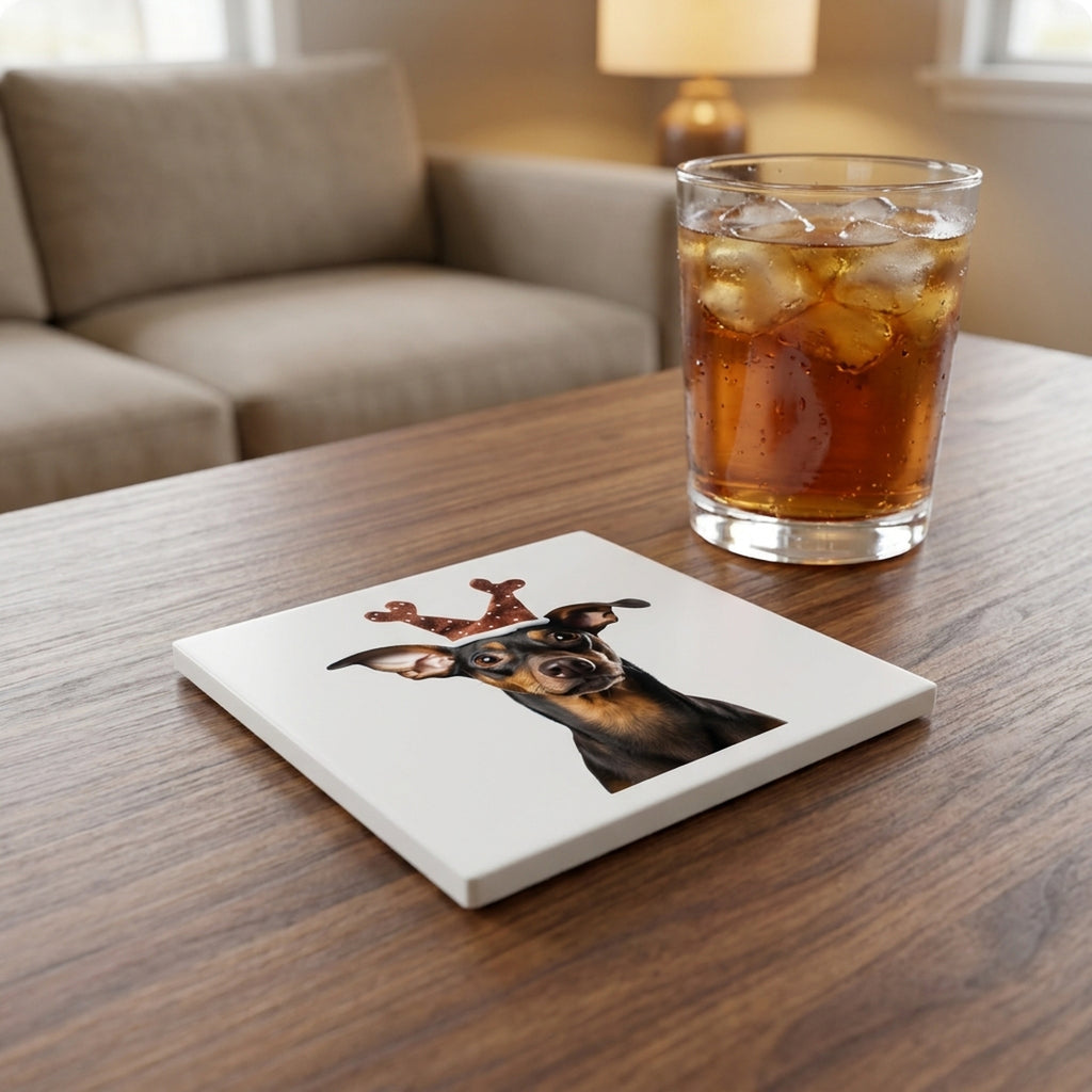 German Pinscher ceramic coasters set of 4, lifestyle