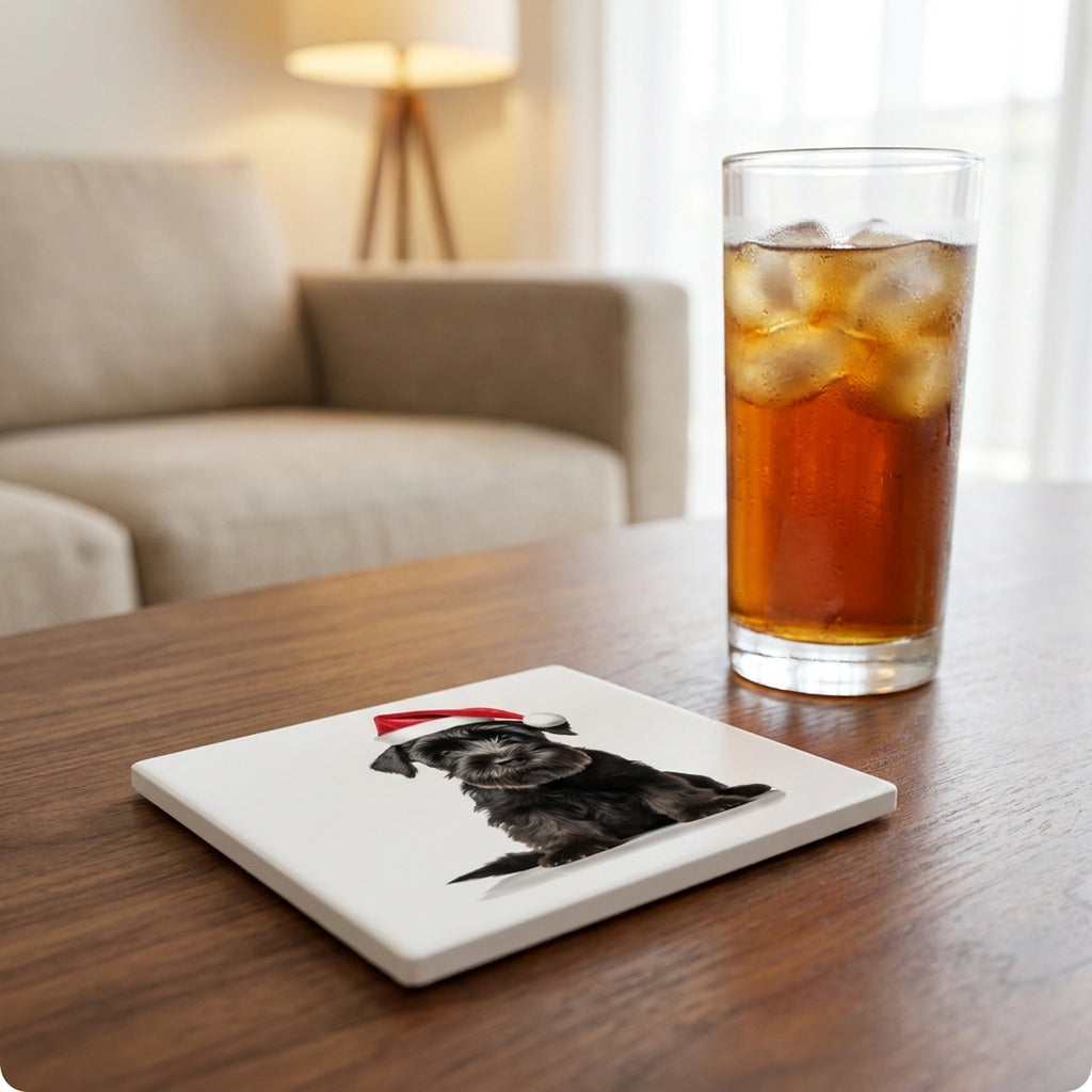 Giant Schnauzer Puppy ceramic coasters set of 4, lifestyle