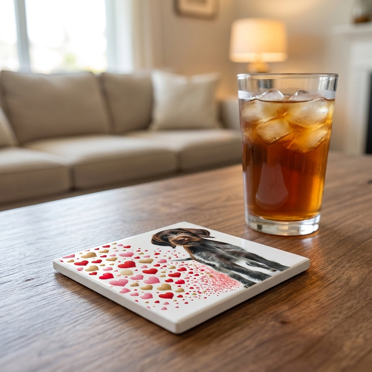 German Wirehaired Pointer ceramic coasters set of 4, lifestyle