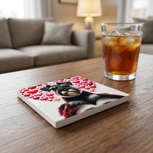 Miniature Schnauzer ceramic coasters set of 4, lifestyle