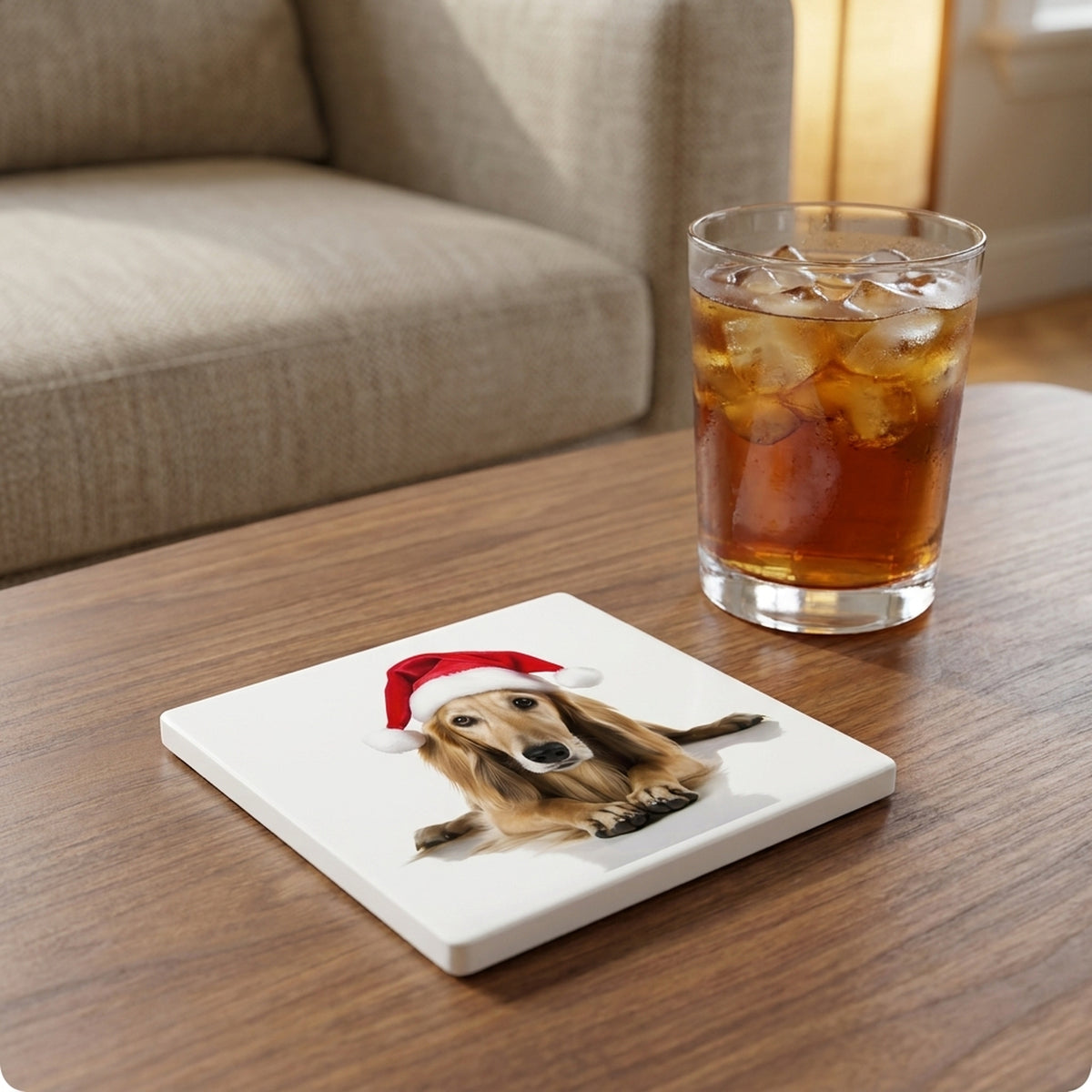 Saluki Puppy ceramic coasters set of 4, lifestyle