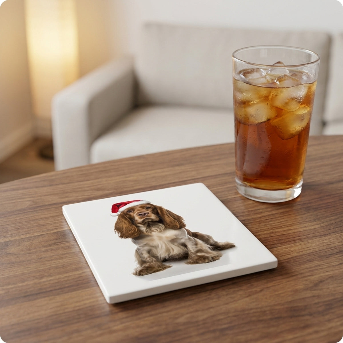 English Cocker Spaniel ceramic coasters set of 4, lifestyle