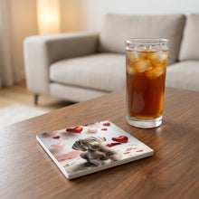 Weimaraner ceramic coasters set of 4, lifestyle
