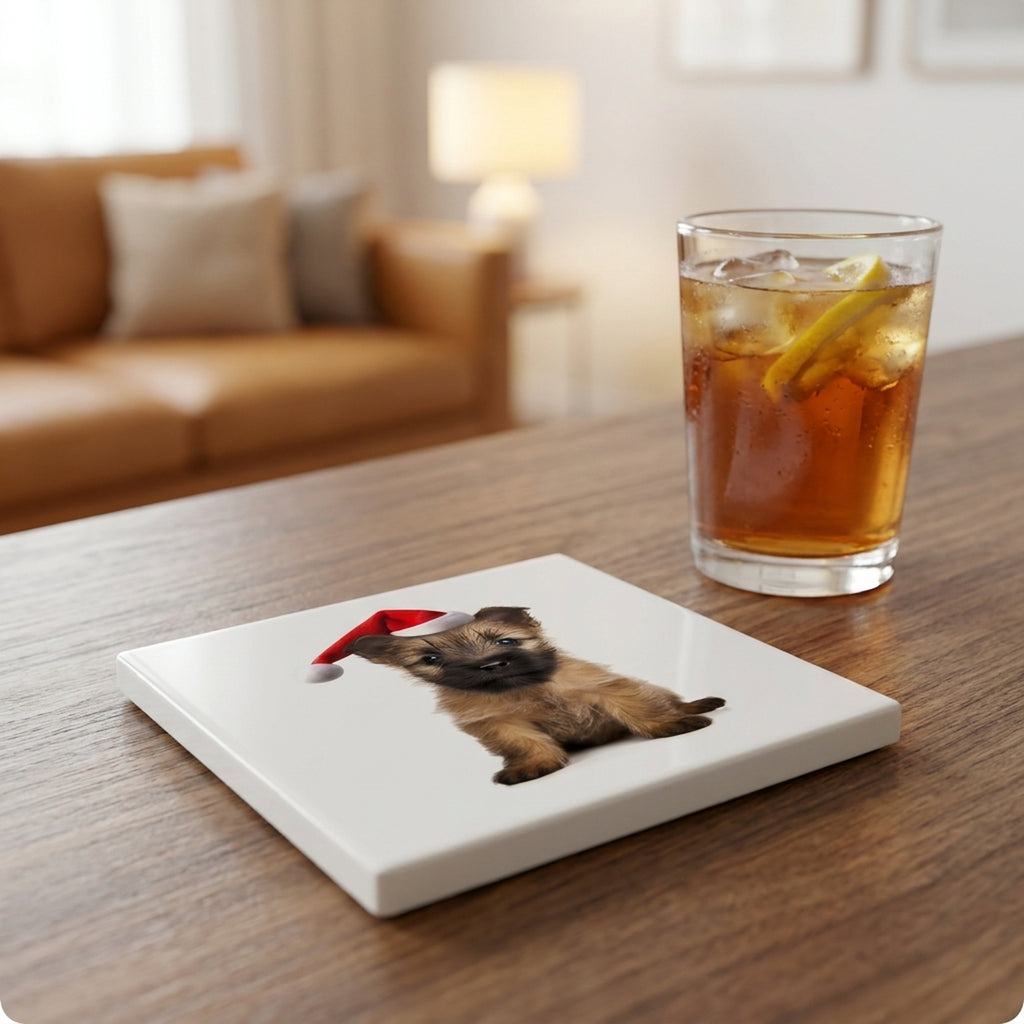 Cairn Terrier Puppy ceramic coasters set of 4, lifestyle