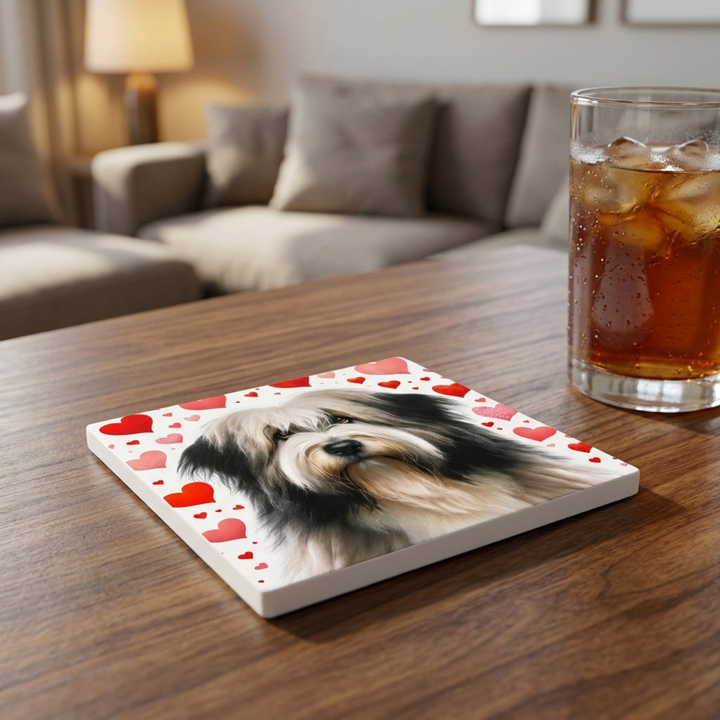 Tibetan Terrier ceramic coasters set of 4, lifestyle