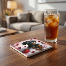 Doberman Pinscher ceramic coasters set of 4, lifestyle