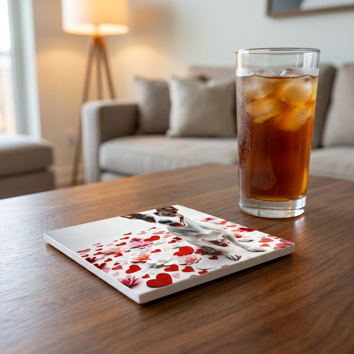 Rat Terrier ceramic coasters set of 4, lifestyle