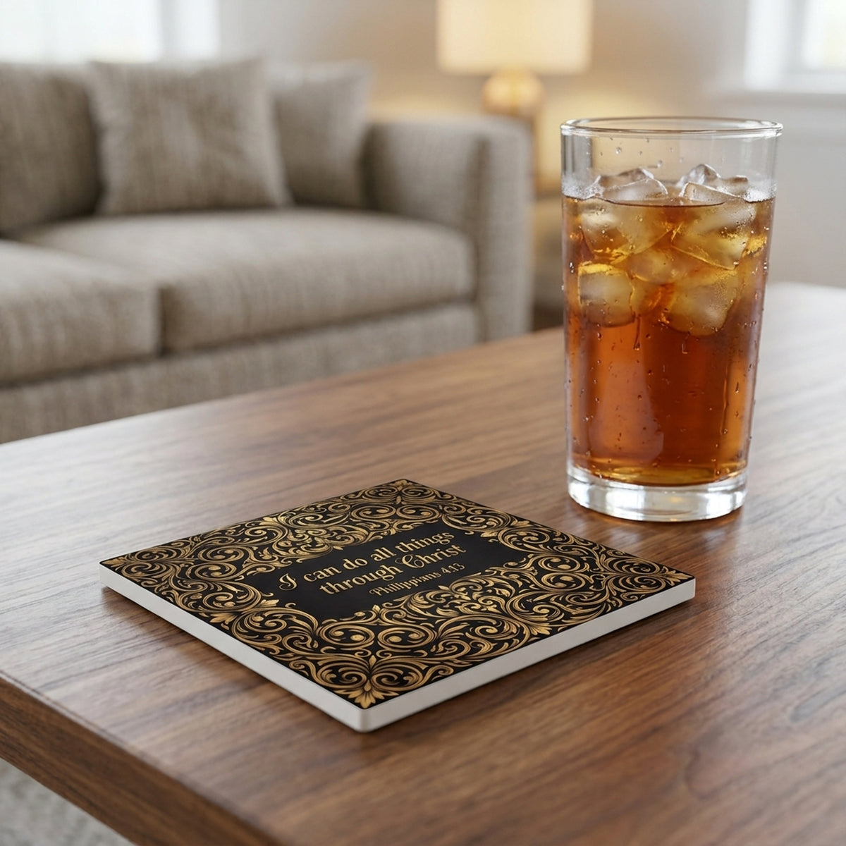 Philippians 4:13 ceramic coasters set of 4, lifestyle