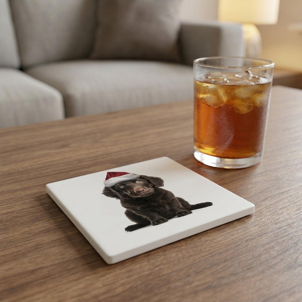 Curly-Coated Retriever Puppy ceramic coasters set of 4, lifestyle