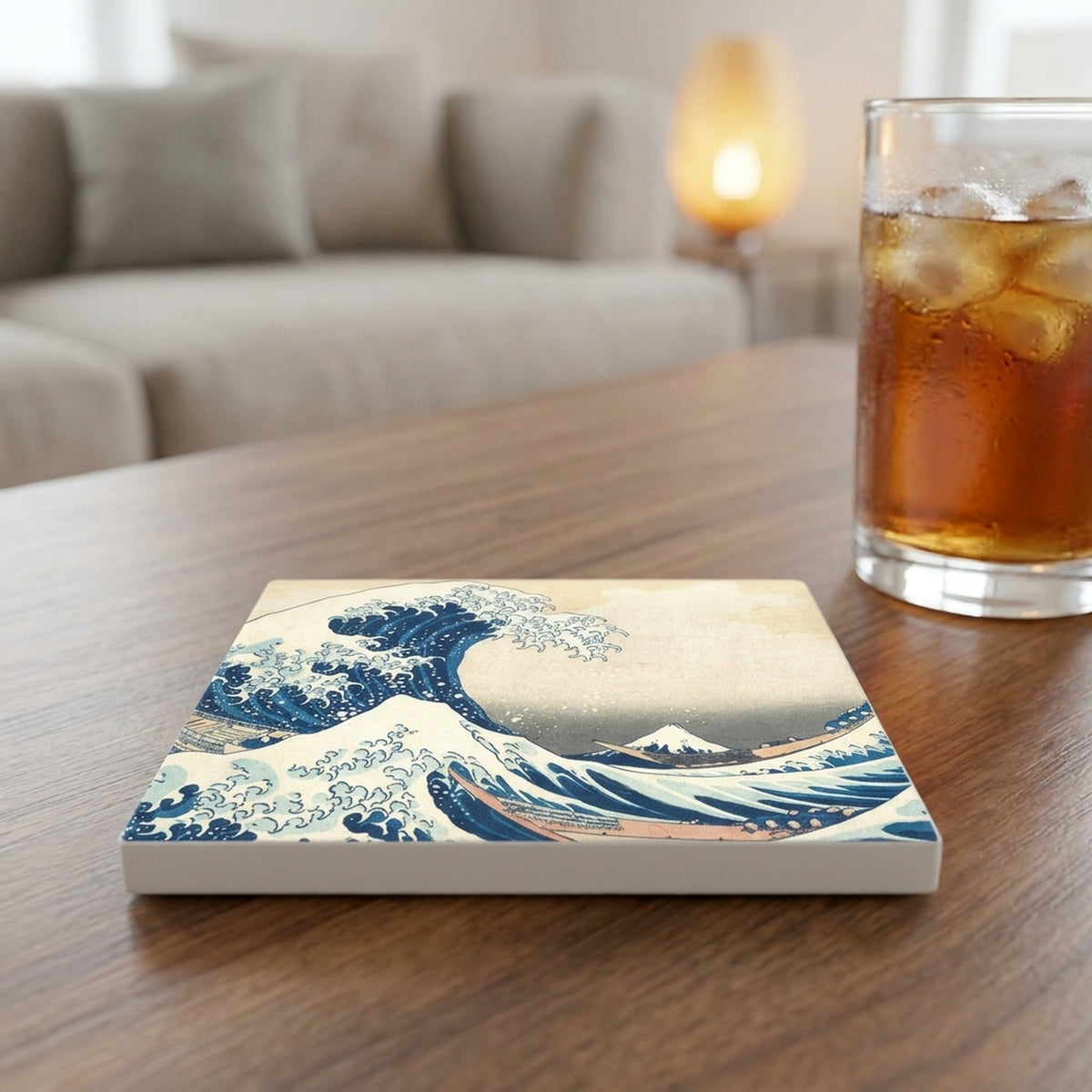 Great Wave ceramic coasters set of 4, lifestyle
