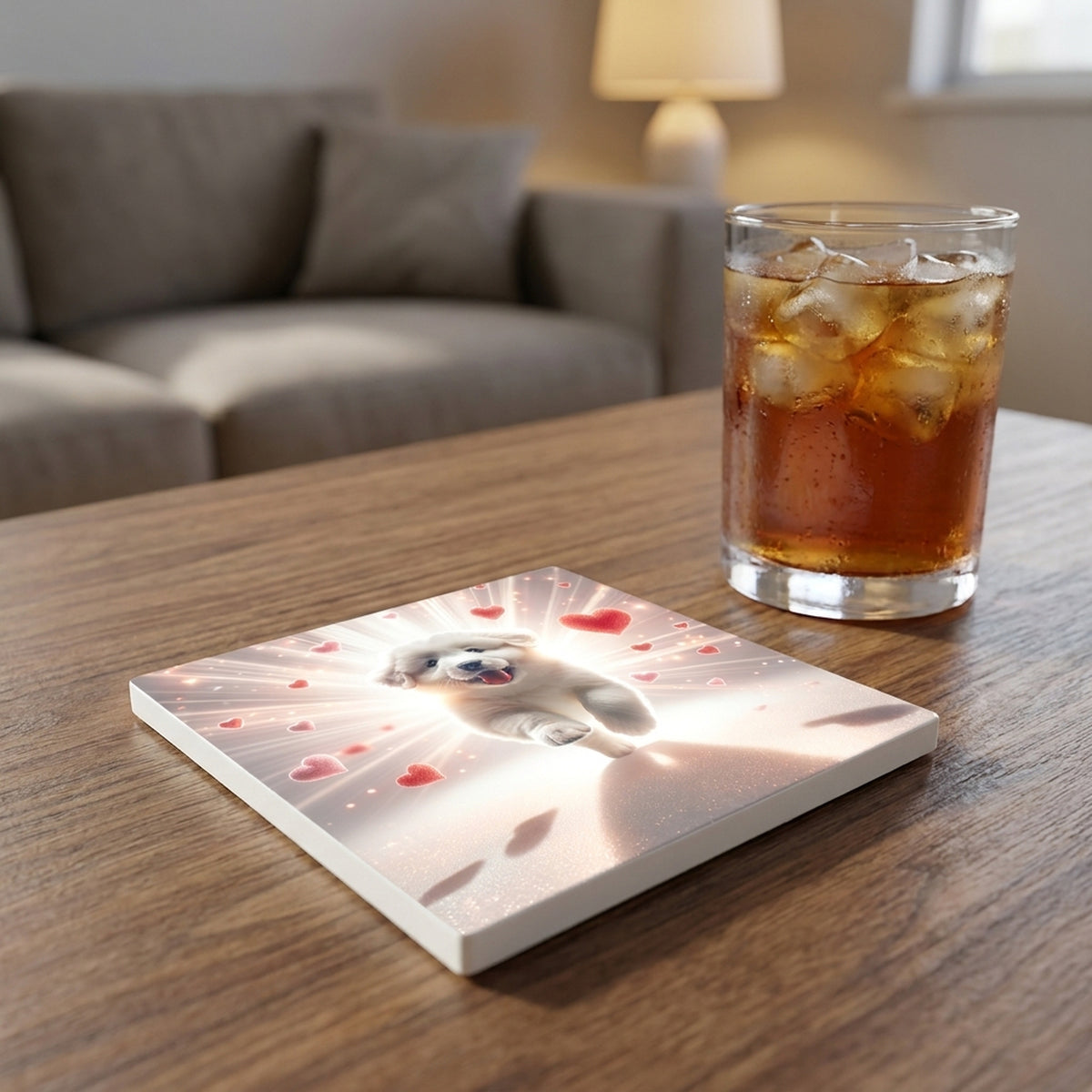 Golden Retriever ceramic coasters set of 4, lifestyle