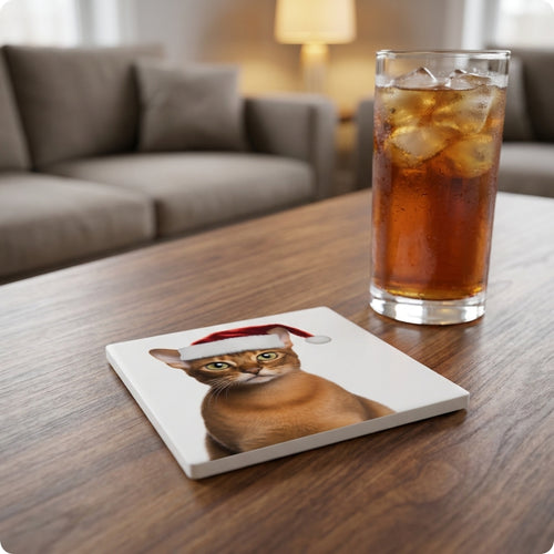Abyssinian Cat ceramic coasters set of 4, lifestyle