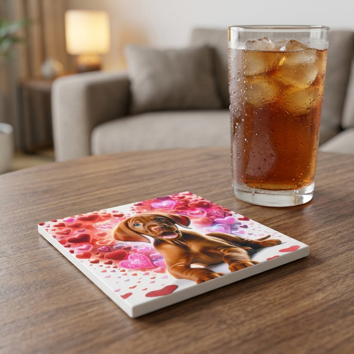 Vizsla ceramic coasters set of 4, lifestyle
