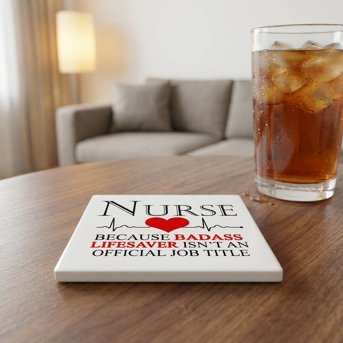 Nurse Because Badass Lifesaver Isn't Title ceramic coasters set of 4, lifestyle