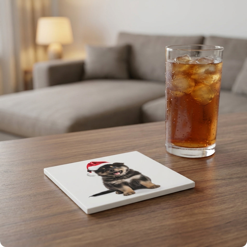 Finnish Lapphund Puppy ceramic coasters set of 4, lifestyle