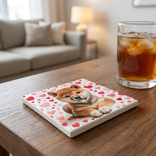 Shiba Inu ceramic coasters set of 4, lifestyle