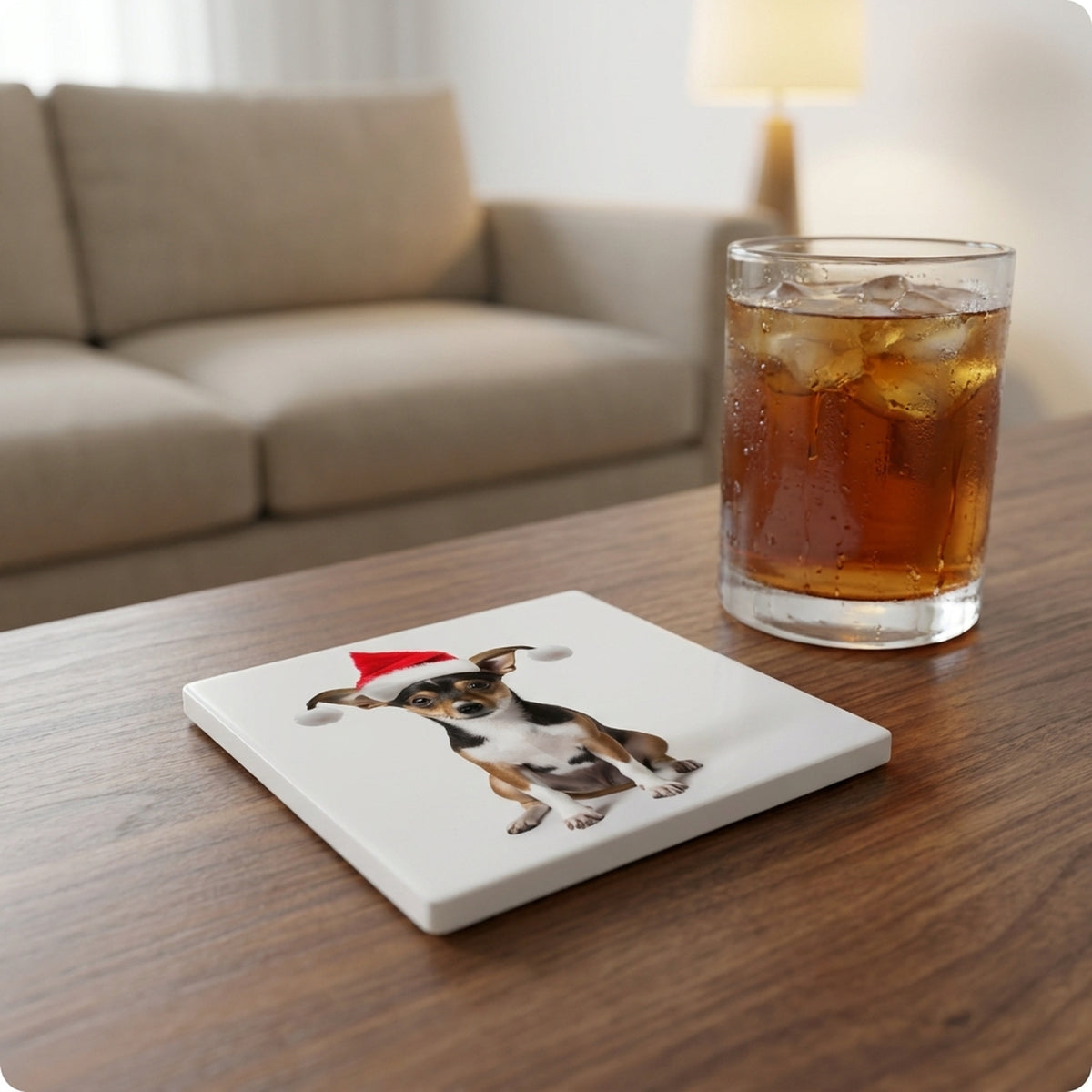 Toy Fox Terrier ceramic coasters set of 4, lifestyle