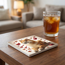 Shiba Inu ceramic coasters set of 4, lifestyle