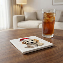 Great Pyrenees Puppy Drawing ceramic coasters set of 4, lifestyle
