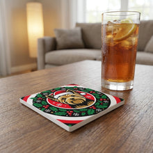Yorkshire Terrier Christmas Ornament Art ceramic coasters set of 4, lifestyle