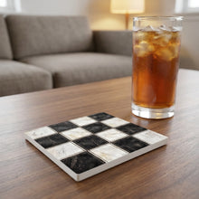 Checkered Racing Flag ceramic coasters set of 4, lifestyle