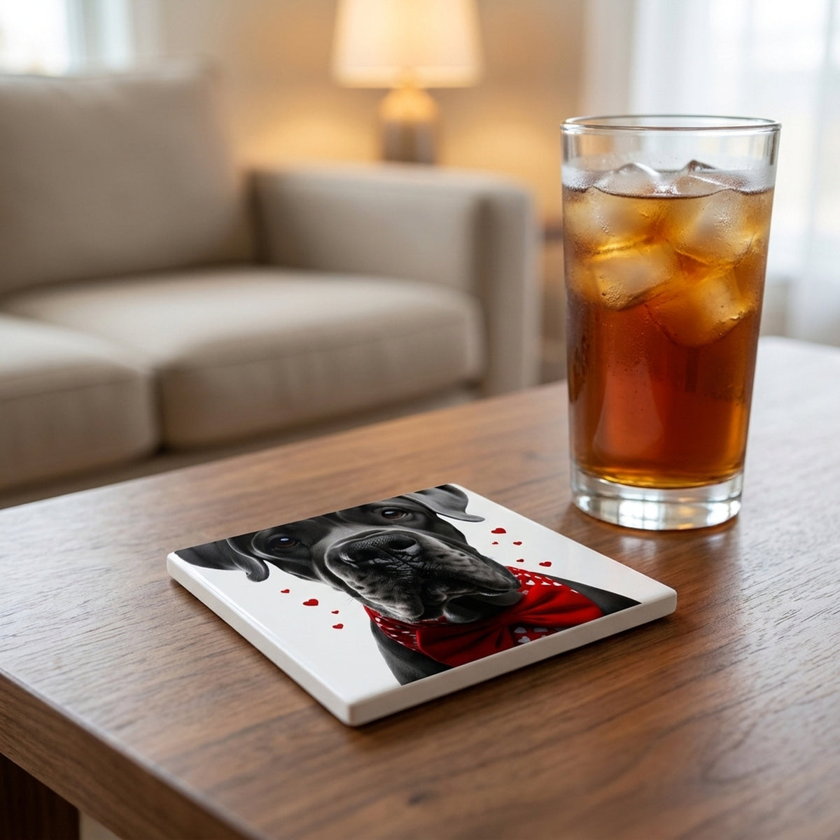 Great Dane ceramic coasters set of 4, lifestyle