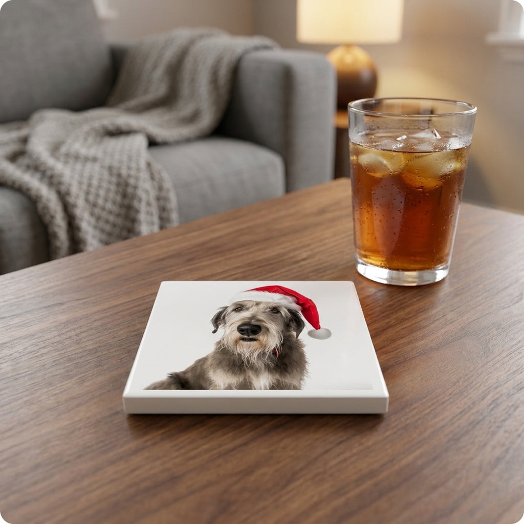 Irish Wolfhound ceramic coasters set of 4, lifestyle