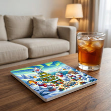 Arctic Holiday Polar Bears ceramic coasters set of 4, lifestyle