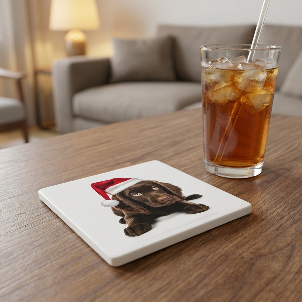 Field Spaniel Puppy ceramic coasters set of 4, lifestyle