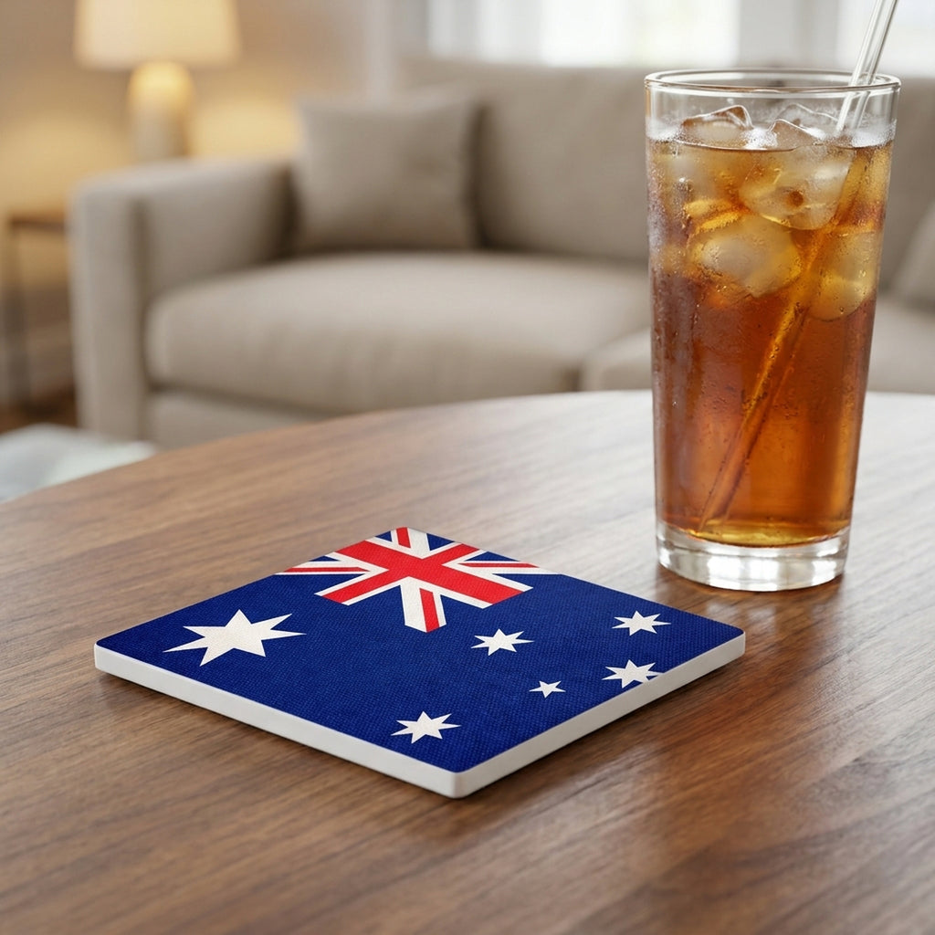 Australia Flag Pride ceramic coasters set of 4, lifestyle