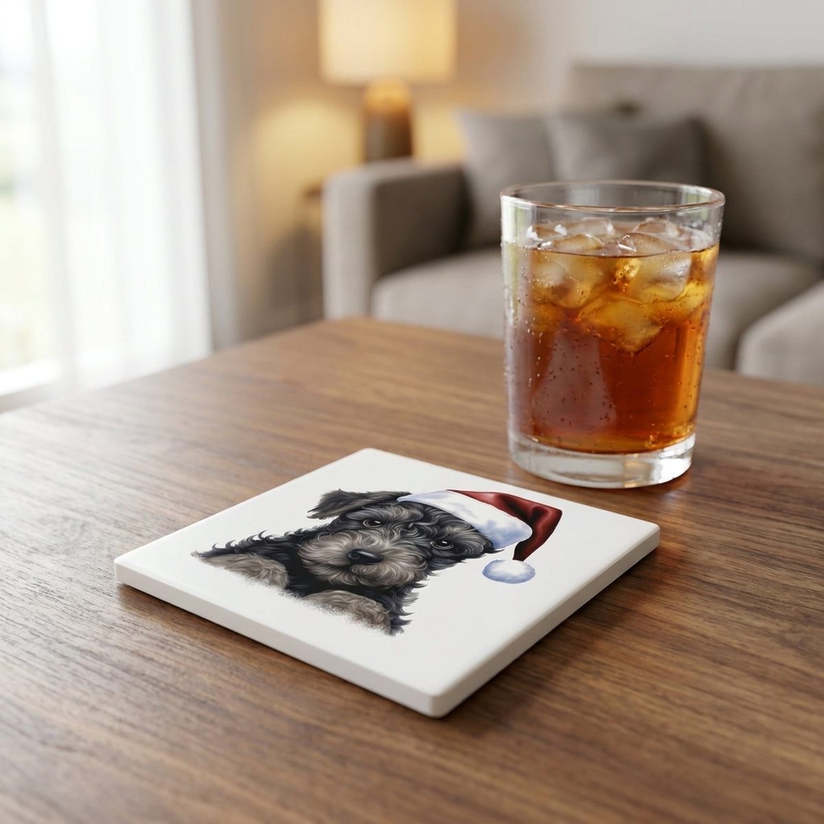 Kerry Blue Terrier Puppy Drawing ceramic coasters set of 4, lifestyle