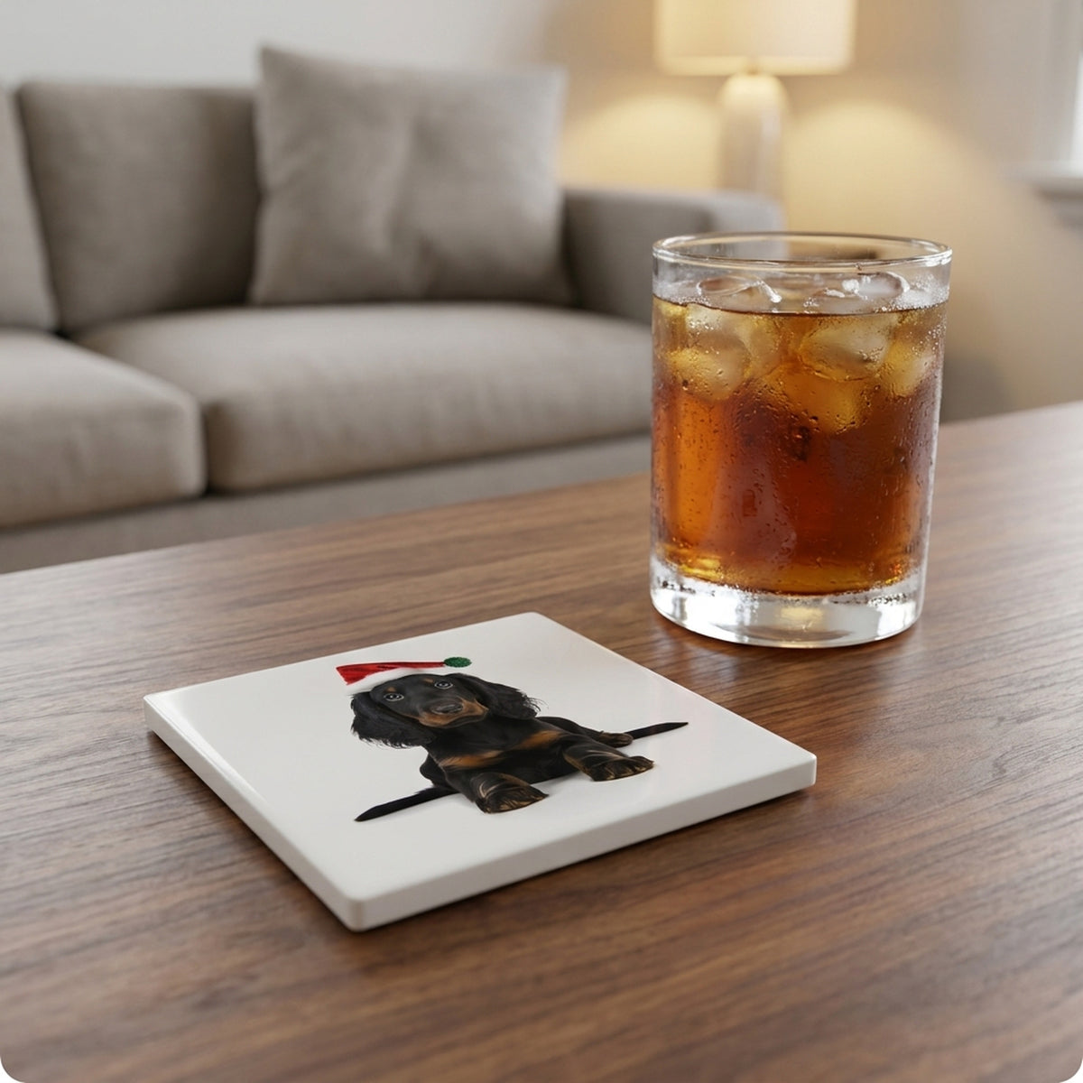 Gordon Setter Puppy ceramic coasters set of 4, lifestyle