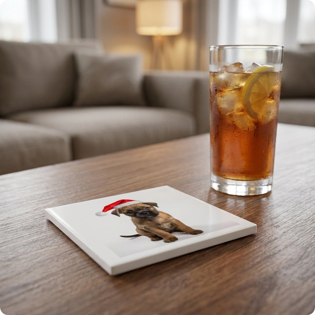 Border Terrier Puppy ceramic coasters set of 4, lifestyle