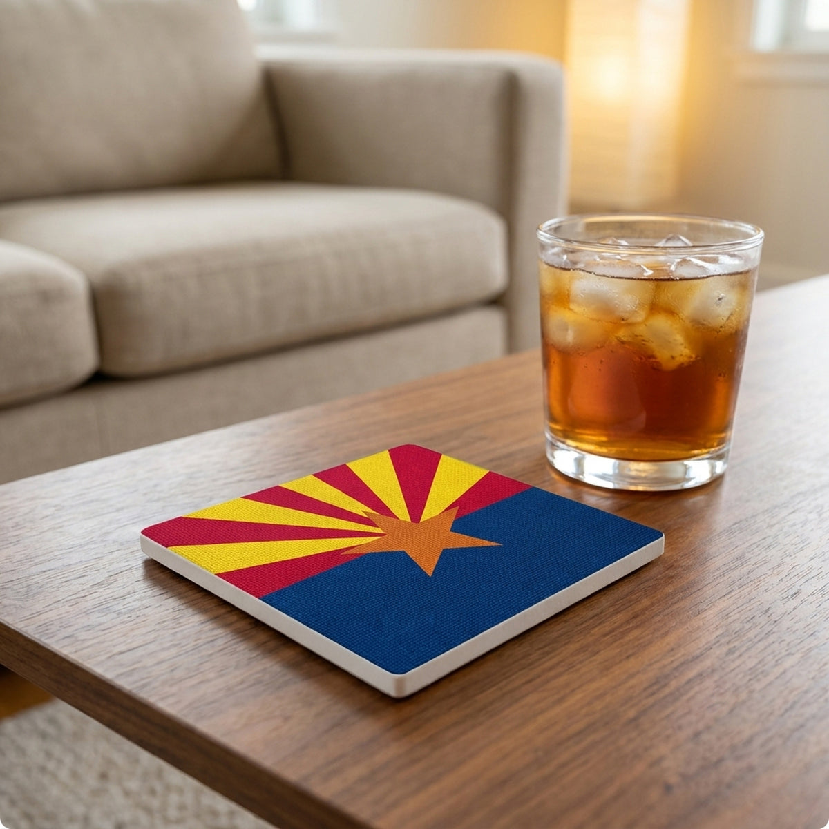 Arizona State Flag ceramic coasters set of 4, lifestyle