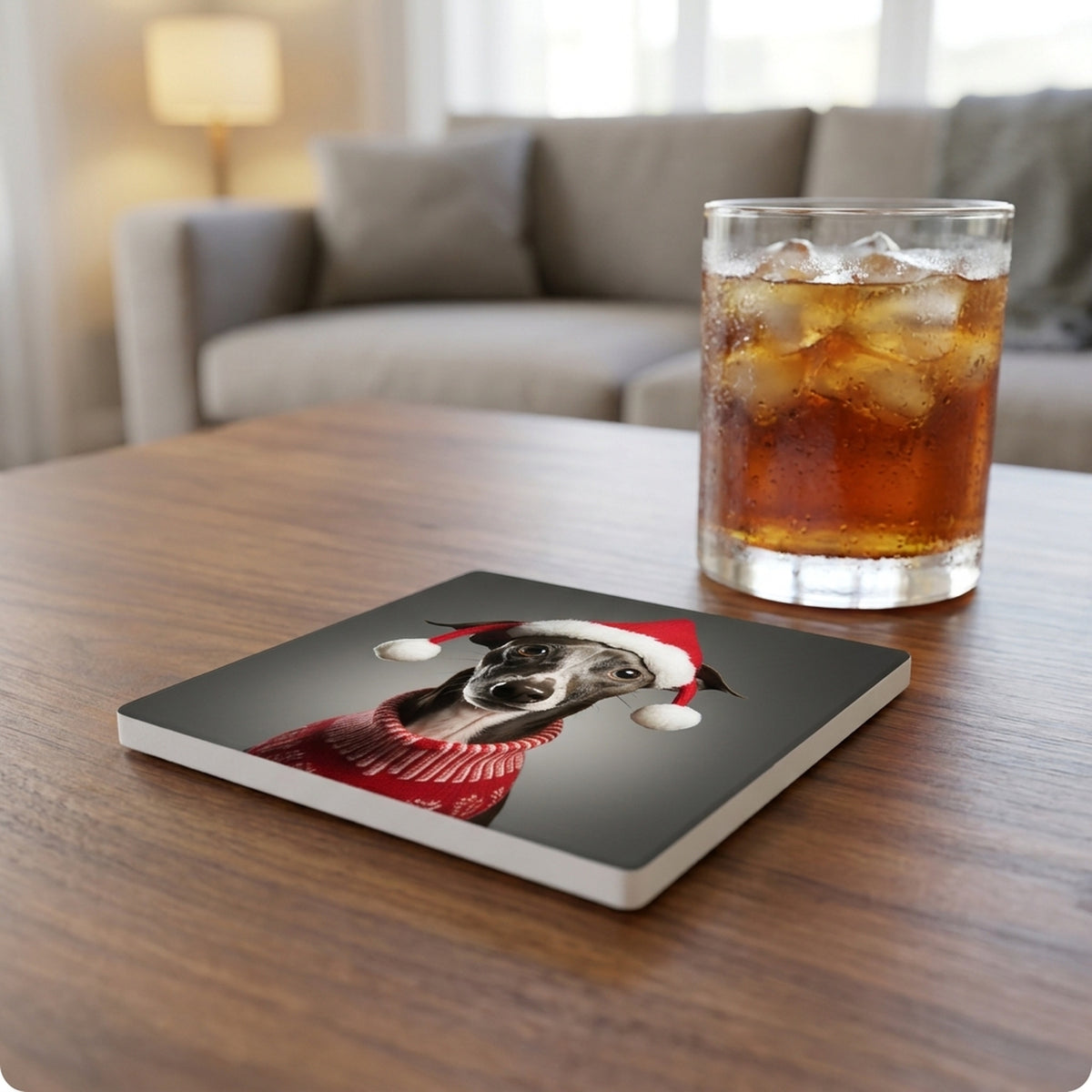 Italian Greyhound ceramic coasters set of 4, lifestyle