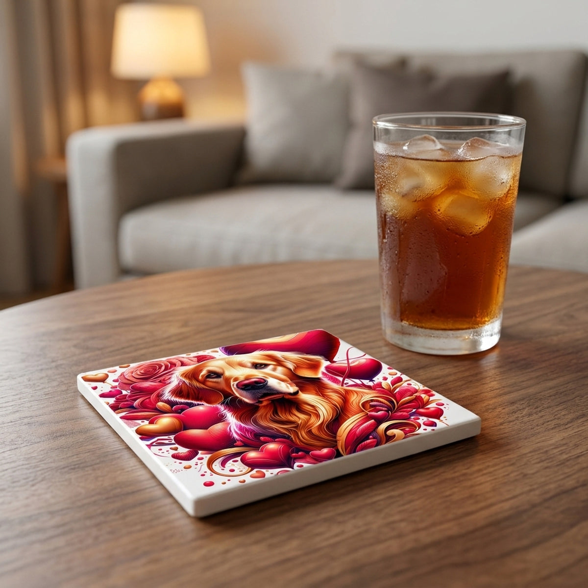 Golden Retriever ceramic coasters set of 4, lifestyle