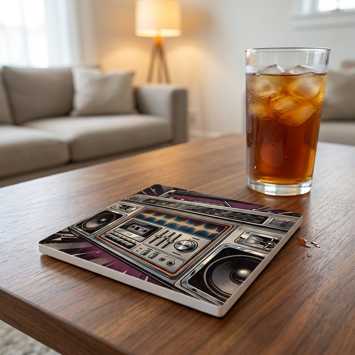 Boombox ceramic coasters set of 4, lifestyle